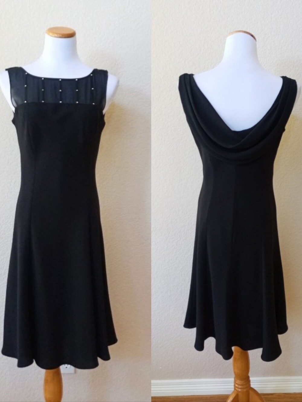 Jones Wear vintage elegant sleeveless dress with a sheer yoke and jewel details